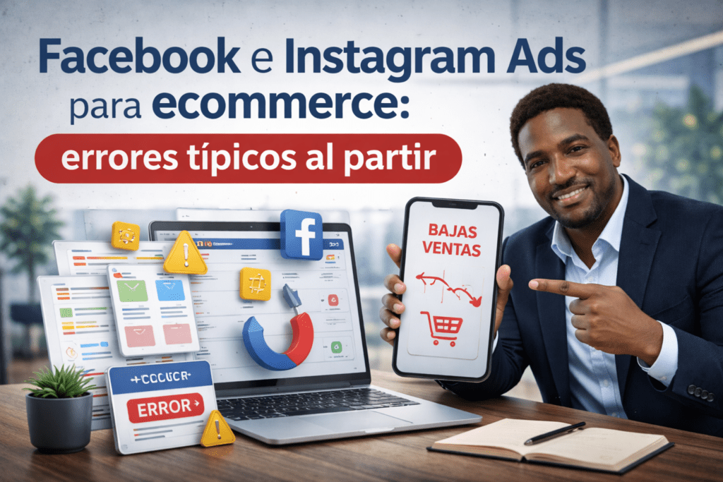 Especialista en marketing digital mostrando errores típicos al partir con Facebook e Instagram Ads para ecommerce