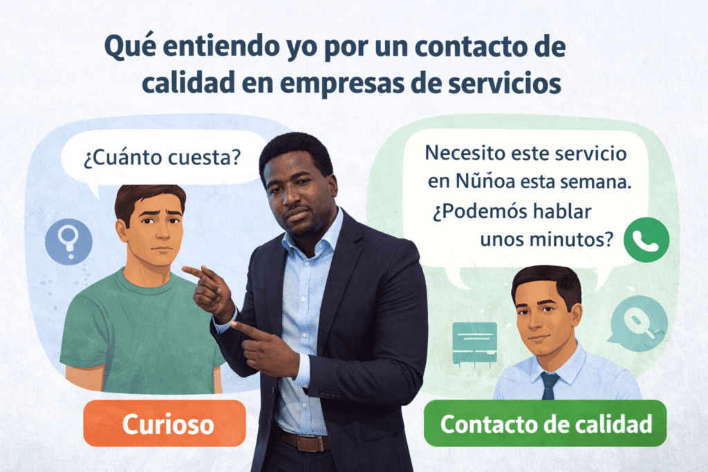 Ilustración comparativa sobre qué es un contacto de calidad en empresas de servicios frente a un lead curioso